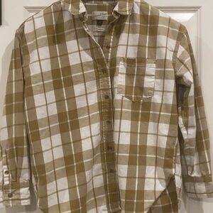 Madewell Tan & White Plaid Button-Down Shirt